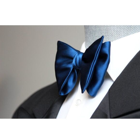 Men's Self-tied Bow Tie 100%Silk Big Butterfly Blue Solid S641 - Picture 5 of 16